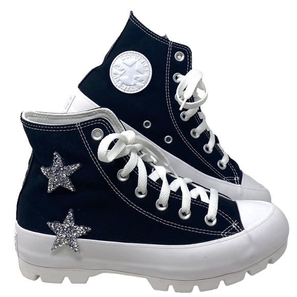 Converse Ctas Lugged Canvas Black Silver Women Shoe Casual Custom 571211C-WTBLWT - Picture 1 of 12